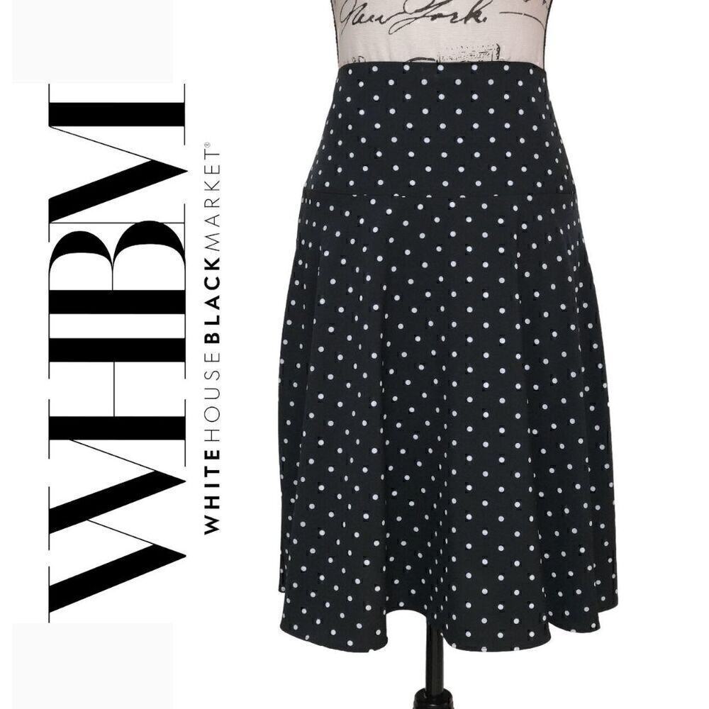 🖤🤍 WHITE HOUSE BLACK MARKET Polka Dot Print Soft Midi Skirt NWT SIZE 4